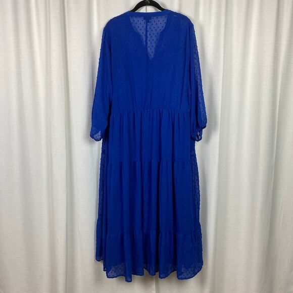 Torrid Blue Clip Dot Tiered Midi Dress Sz.3 - Picture 12 of 16